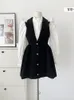 Casual Dresses Black Color Sleeveless Women Classic Frocks 2023 Single Breasted Lapel Pleated Tunic Female Dress French Elegance Vintage