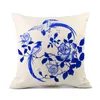 Oreiller chinois en porcelaine bleue et blanche, housse en coton et lin, oreillers décoratifs pour la maison, pour canapé et voiture, taies d'oreiller/décoratif