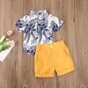 衣類セット1-5Y夏の幼児の男の子の男の子服花の半袖シャツトップソリッドショーツ2PCS衣装