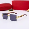 Lunettes de soleil rectangulaires optiques sans cadre Heatwave Léopard sans monture en métal doré Jambes en bois Vintage Femmes Hommes Été Extérieur Voyage Carti Lunettes