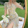 Sukienki imprezowe sukienki midi elegancka elegancka koreańska koreańska fioletowa fioletowa szyfonowa letnia kobieta 2023 Square kołnierz boho vestidosphyty