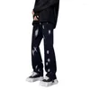 Men's Jeans DEEPTOWN Hip Hop Graffiti Men Black Straight Denim Pants Loose Casual Trousers Male Punk Streetwear Gothic Style Spring