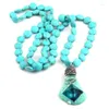 Pendant Necklaces Fashion Bohemian Tribal Artisan Jewelry Long Knotted Blue Stones Necklace