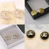 20style 18K Gold Plated Korean Double Letters Stud Luxury Designer Earring Geometric Women Round Crystal Rhinestone Pearl Long Earrings Wedding Party Jewelry