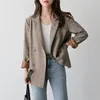 Женские костюмы Blazers Vintage Plaid Double Breads Women Blazer Негабаритный полной рукав сетка.