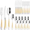 Dinnerware Sets AJOYOUS 24Pcs Set Fork Knife Spoon Stainless Steel Flatware Vintage Tableware Kitchen Silverware Mirror Cutlery