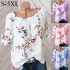 Chemisiers pour femmes Mod Bod Tops Femmes Manches mi-longues Imprimé floral Blouse à épaules dénudées Pull Chemise Coton Long