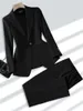 Kvinnors tvåbitar byxor Spring Autumn Fashion Ladies Pant Sual Women Office Business Work Wear Blazer och Trouser 2 Set Black Khaki