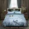 Juegos de cama 100% algodón egipcio tamaño EE. UU. Ropa de cama Queen King size 4 piezas Pájaros y flores Hoja Gris Shabby Funda nórdica Sábana Fundas de almohada 230301