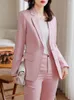 Pantaloni a due pezzi da donna Moda Donna Elegante Business Pink Pansuit Blazer casual vintage Cappotto e 2 pezzi Abbigliamento da ufficio Slim Abiti femminili