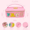 Sac de maquillage de lettre chenille Patch en nylon Cosmetic Sac Portable Voyage Grand Makeup Pouche à glissière avec poignée Sac de rangement sac à main face H23-15