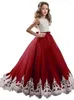 Girl -jurken Hygljl Lace Flower Girls voor bruiloften Mouwloze Puffy Prom Princess Pageant -jurk met tailleband Kids Tule Ball Gojts