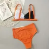 Bikini 2023 Moda estiva da donna Pannelli a contrasto Sexy Halter Senza maniche Dettaglio allacciato Bikini a triangolo da vacanza skinny Vacanza skinny