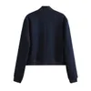 Women's Jackets Dark Blue Cropped Women Long Sleeves Big Pockets Chic Lady High Street Casual Coats Top Female 2023 230302