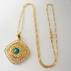 Pendant Necklaces Foromance YELLOW GOLD PLATED 24" FIGARO CHAIN NECKLACE & BLUE STONE AND CZ STONES HANGS 45MM 1.77 Inch