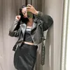 Women's Jackets RARF vintage wash to do old short lapel long sleeve loose pu imitation leather jacket coat 230302