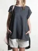 Camicette da donna Top in lino e cotone da donna O collo manica a pipistrello camicetta irregolare allentata casual tinta unita rosa camicia da donna nera Blusas