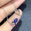 Chains Natural Blue Sapphire Gem Necklace Gemstone Pendant S925 Silver Elegant Row Surround Women Party Gift JewelryChains