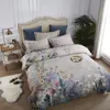 Ensembles de literie 100% coton égyptien Taille US Literie Queen King size 4Pcs Oiseaux et fleurs Feuille Gris Shabby Housse de couette Drap de lit Taies d'oreiller 230301