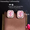 Stud Earrings ThreeGraces Stunning Pink Cubic Zirconia Simple Big Geometric Square For Women Fashion Summer Party Jewelry E887