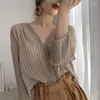 Женские блузки Deeptown Women Vintage Chefon Elegant Chic Office Ladies V-образные рубашки с длинными рукавами женская корейская топы моды