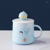 Tasses dessin animé planète tasse avec couvercle et cuillère Ins Style tasse à café créatif en céramique eau lait pour petit déjeuner tasses