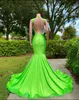 2023 Prom Dresses Green Orange Mermaid African Deep V neck Crystals Beads Black Girls Long Graduation Dress Plus Size Formal Evening Gowns Open Back Sleeveless