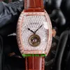 Lyxklockor V2 Rose Gold Cintree Curvex 8880 Baguette Diamond Tourbillon Automatiska mekaniska män Titta på Pave Diamonds Dial Leather Strap Gents Arm Wristwatches