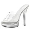 Pantoufles Cristal Clair Talons Minces Grande Taille Peu Profonde Style D'été 13 CM Chaussures À Talons Hauts Concis Élégant 3 Pouces Nouveauté Sexy