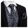 남자 조끼 디자이너 남성 클래식 블랙 페이즐리 자카드 폴란드 실크 양복 조끼 손수건 타이 조끼 정장 세트 바리.