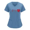 女性のブラウスファンシートップ女性プリント半袖vネックソリッドシャツブラウスとポケット付きトップシャツカジュアルな夏のためのトップシャツ