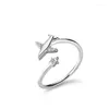 Cluster Ringe Damen Silber Farbe Stern Kleines Flugzeug Öffnung Verstellbarer Ring Frischer Schmuck Geschenk J01175