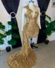 Luxo New chegada Curto curto baile de baile de ouro 2023 lantejoulas cristais shinestones sheer pescoço malha de festas vestidos de coquetel de bal