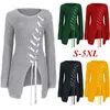 Frauen Pullover Herbst Casual Lace up Sexy Split Side Schlitze Einfarbig Lose Pullover Schlank Lange Stricken 230302