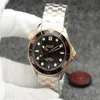 Nieuwe stijl 42 mm Top 2813 Automatische buitenherenhorloges Bekijk Rose Gold Case Black Dial met zwarte roteerbare bezel transparant Case267Z