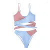 Women's Swimwear Women Colorblock Split Bikini Set Adjustable Thin Shoulder Straps V-neck Bra Briefs Swimsuit