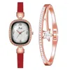 Wristwatches Women Bracelet Watches Set Casual Elegant Leather Oval Pearl Shell Dial Rhinestone Watch Gift Quartz Clock Relogio Feminino