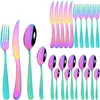 Dinnerware Sets AJOYOUS 24Pcs Set Fork Knife Spoon Stainless Steel Flatware Vintage Tableware Kitchen Silverware Mirror Cutlery