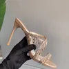 Crystal Chandelier utsmyckade remslippare Rene Caovilla Rhinestone Spool Heel Women's Heels Designers Heeled Sandals storlek 35-43 med låda
