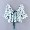 Women's Blouses Foridol Bowknot Strappy White Chiffon Blouse Tops Puff Sleeve Floral Print Female Crop Top Casual Boho For Women Camisa