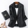 Women's Suits Blazers Cotton Linen Blazer Jacket Women Summer Outwear High Quality Solid Single Button Notched Blazer Suits Three Quarter Sleeve Top 230302