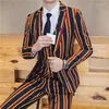 Men's Suits 2023 Men's Striped Plaid Suit Set Three-piece Fashion Business Casual Jacket Wedding Banquet Dress