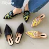 2023 Spring New Embroider Women Slipper Fashion Slip On Mules Shoes Ladies Crystal Sandal Slides Zapatos Mujer 230302