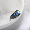 Bröllopsringar Vintage dubbellager Micro Pave Crystal Moonstone for Women Exquisite Blue Stone Ring Elegant Jewelry Gift Size 6-11