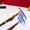 Bezramkowe optyczne prostokątne soczewki ogrzewane okulary przeciwsłoneczne lampart bez złotych metalowych nóg drewniane nogi zabytkowe kobiety męskie letnie na zewnątrz podróżne okulary