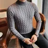 Herrtröjor Autumn Winter Turtleneck Fashion Simple Slim Sweater Men kläder Hög krage avslappnade tröjor Knit skjorta plus storlek S-3XL 230302