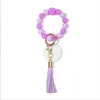 Silicone Bead Bracelet Party Favor Thermal Sublimation MDF Wood Chip Tassel Key Chain Female Pendant Wristband Keychain Wristlet Bangles Holder Wrist Ring BC408