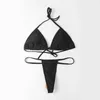 Kvinnlig strandkläder Metal Bikinis Designer Thong Biquinis 2024 Brand Brasilianska mikrobikini Set Sexiga två stycken Swimsuit Luxury Swime med tag Pink Red Black White