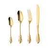 Set di stoviglie 24 pezzi Posate da tavola placcate in oro in acciaio inossidabile vintage Coltelli Forchette Cucchiaini Set Stoviglie per incisioni di lusso