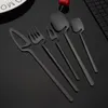 Dinnerware Sets 30Pcs Flatware Kitchen Cutlery Mat Black Knife Spoon Cake Fruit Fork 1810 Stainless Steel Party Tableware 230302